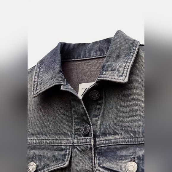 $139 SZ M ZARA ZW Collection Cotton Denim Midi Shirt Dress Gray 6840/055 NEW - Picture 3 of 6